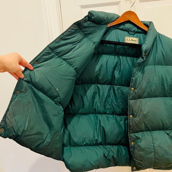 LL Bean Vintage Mens XXL 2XL 100% Goose Down Puffer Vest Nylon Green MADE IN USA - Picture 7 of 16